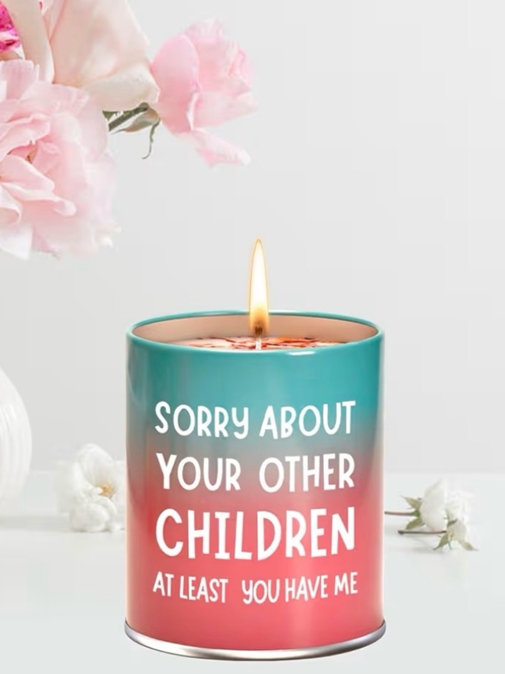 Mother’s day Humorous Scented Candle - Teal to Coral Ombre with White Text